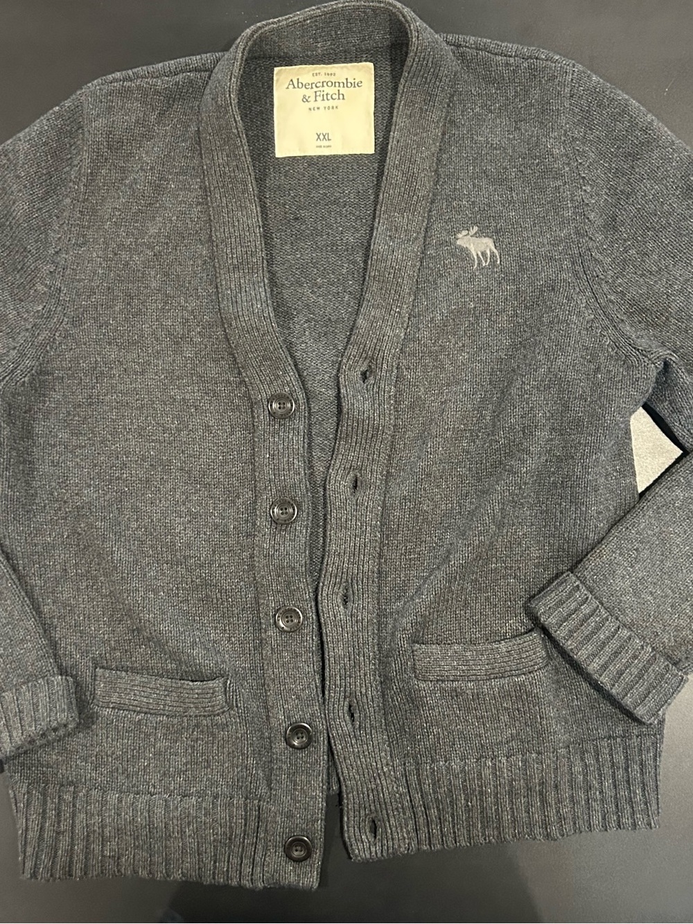 Abercrombie & Fitch Men’s Dark Charcoal Shawl Collar Button Cardigan